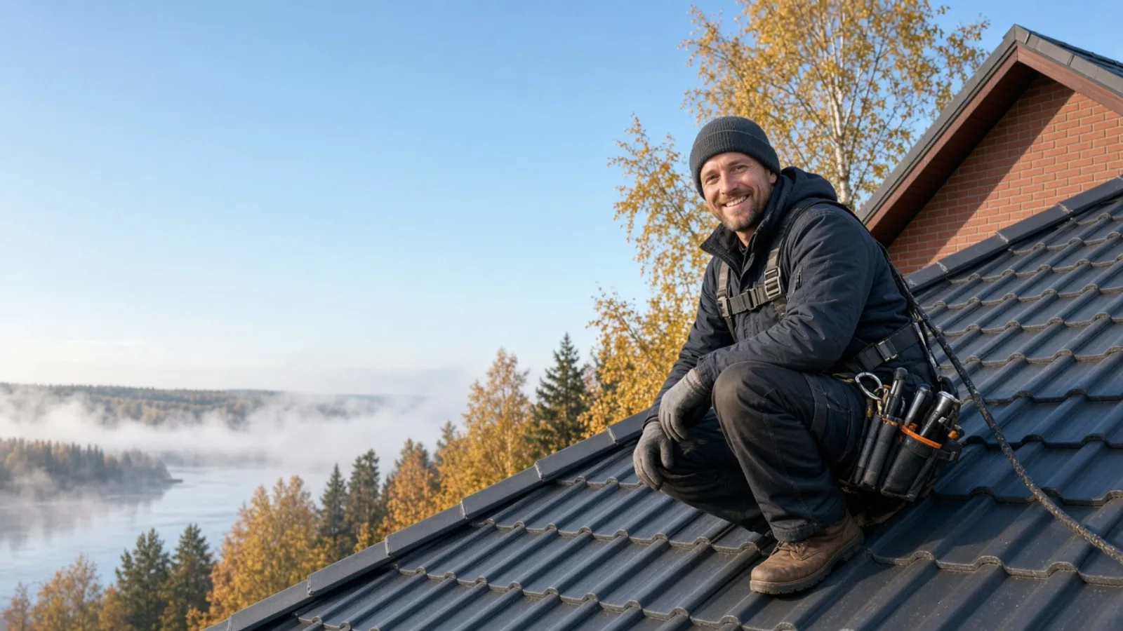 Кровельщик на металлочерепице частного дома в Гродно